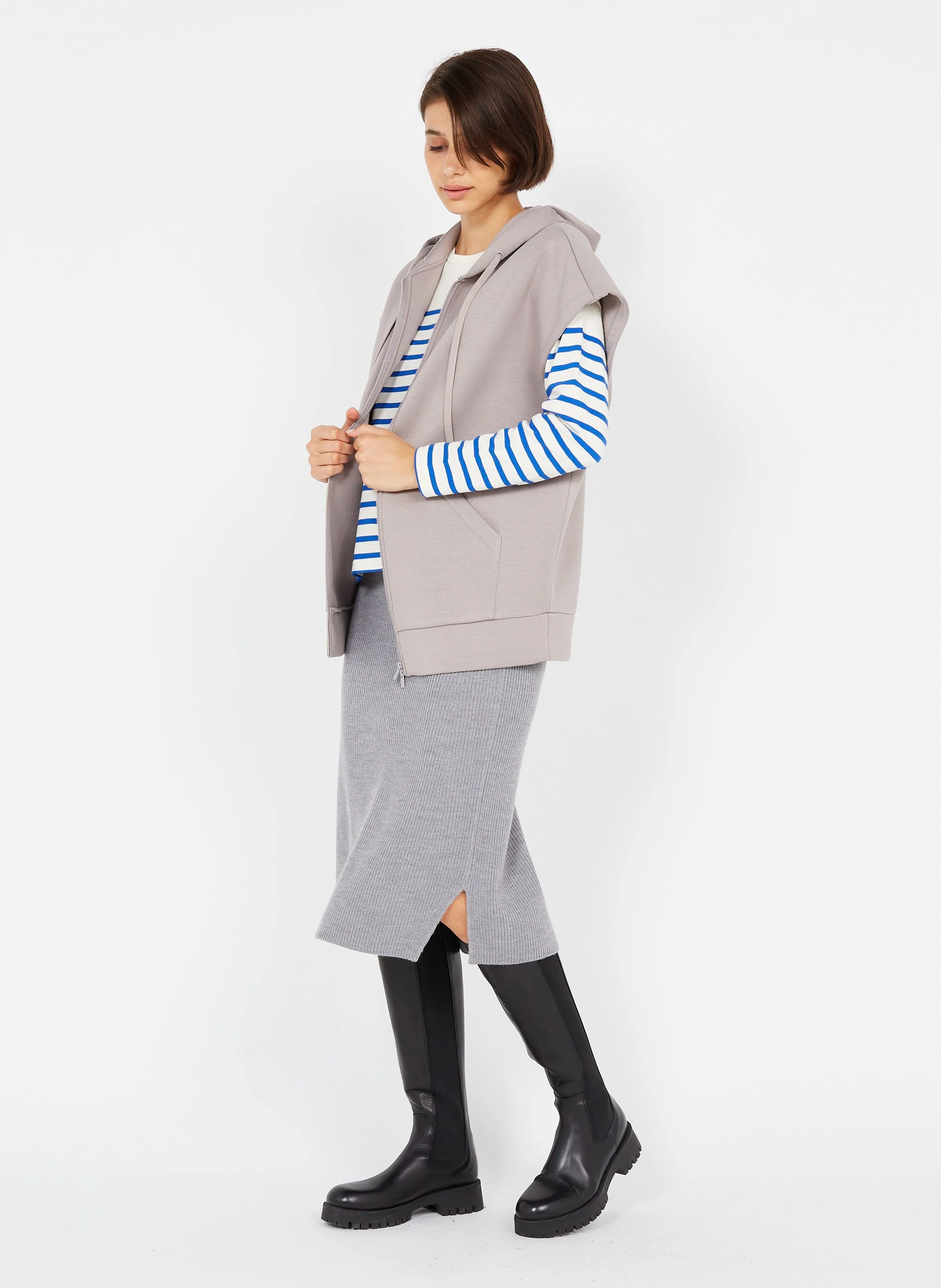 ALCUNO - Sudadera sin mangas con cuello redondo y capucha en gris