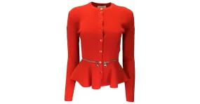 Autre Marque Alexander McQueen rojo / Cárdigan con dobladillo peplum y detalle de cremallera plateado Roja 