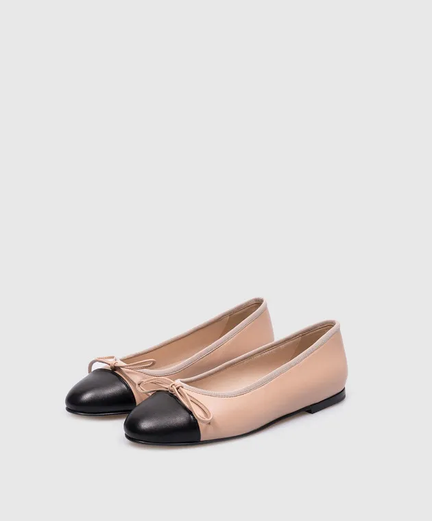 Babe Pay Pls Beige leather ballet flats with a bow
