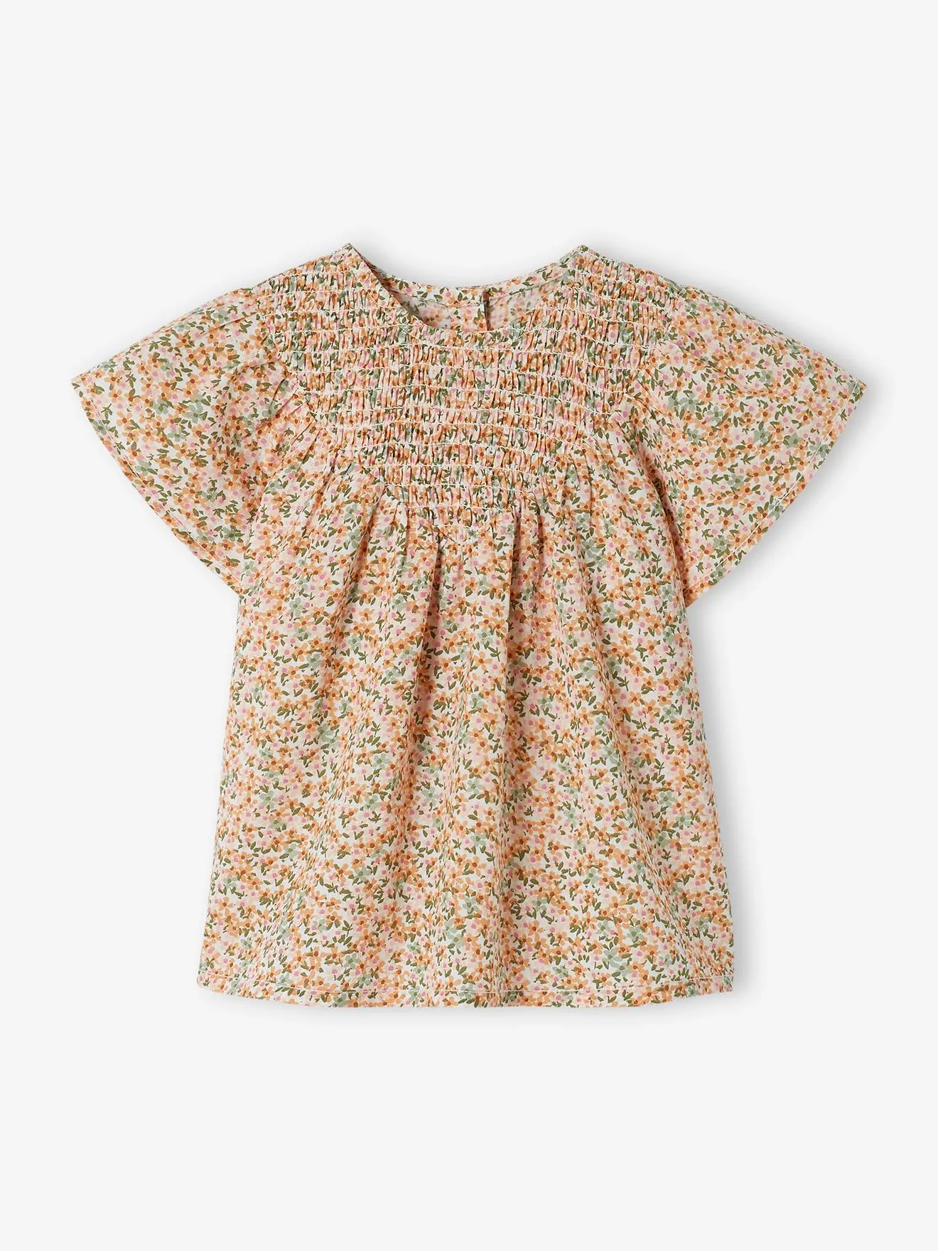 Blusa de manga corta con cuello con smocks para bebé