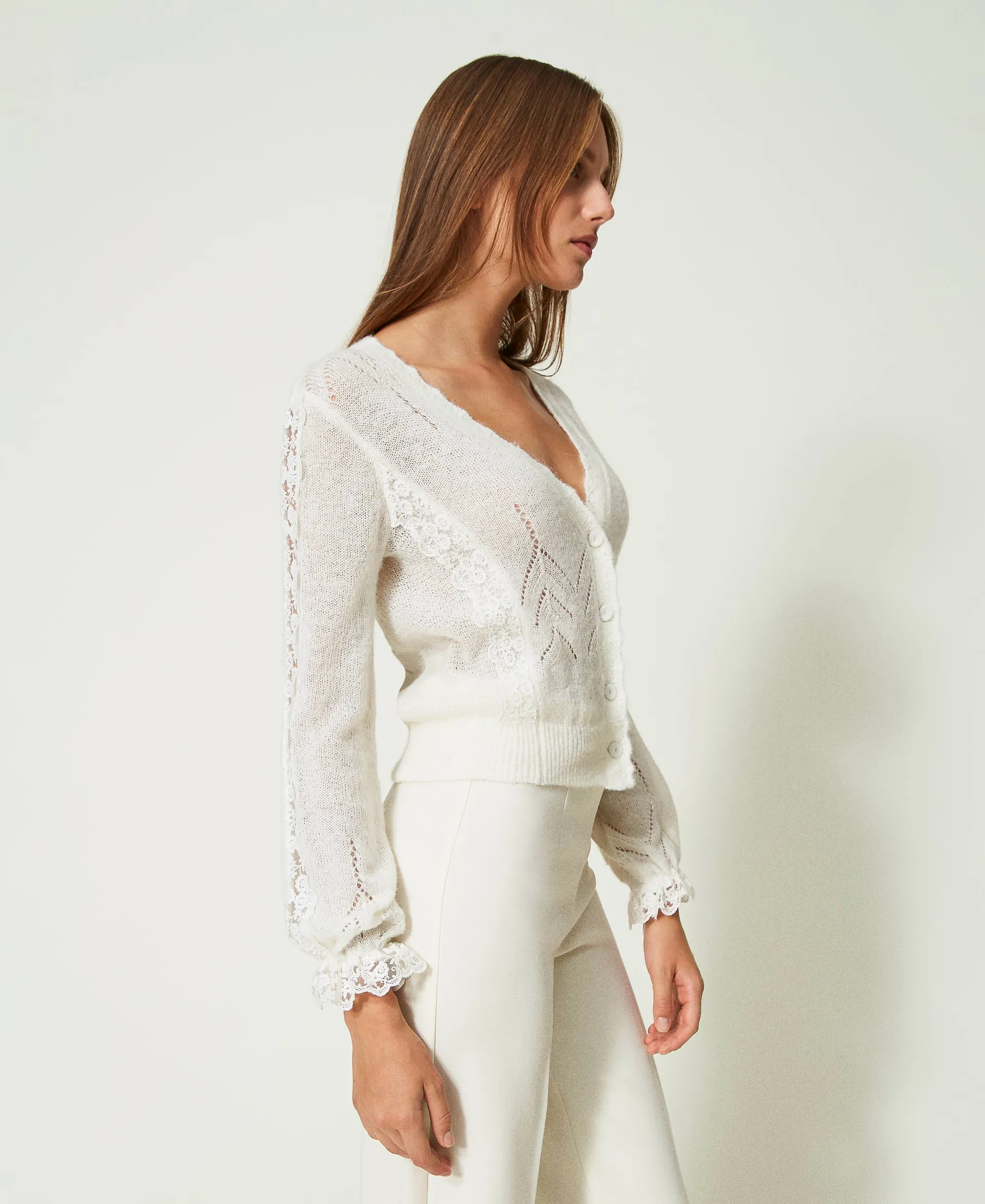 Cardigan en alpaga mélangé avec dentelle