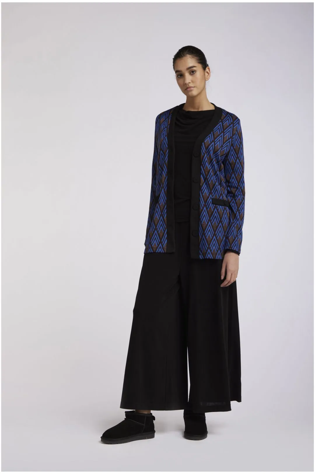 cardigan largo en estilo jacquard royal geometric