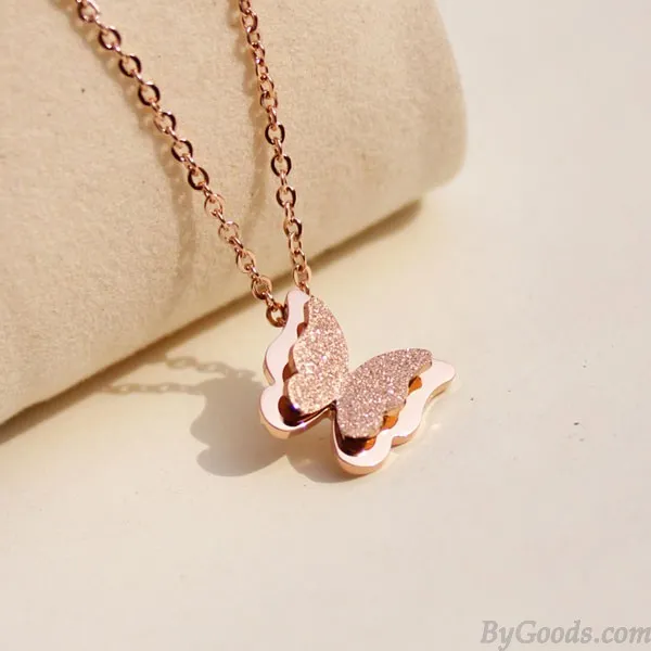 Cute Frosted Butterfly Pendant Necklace
