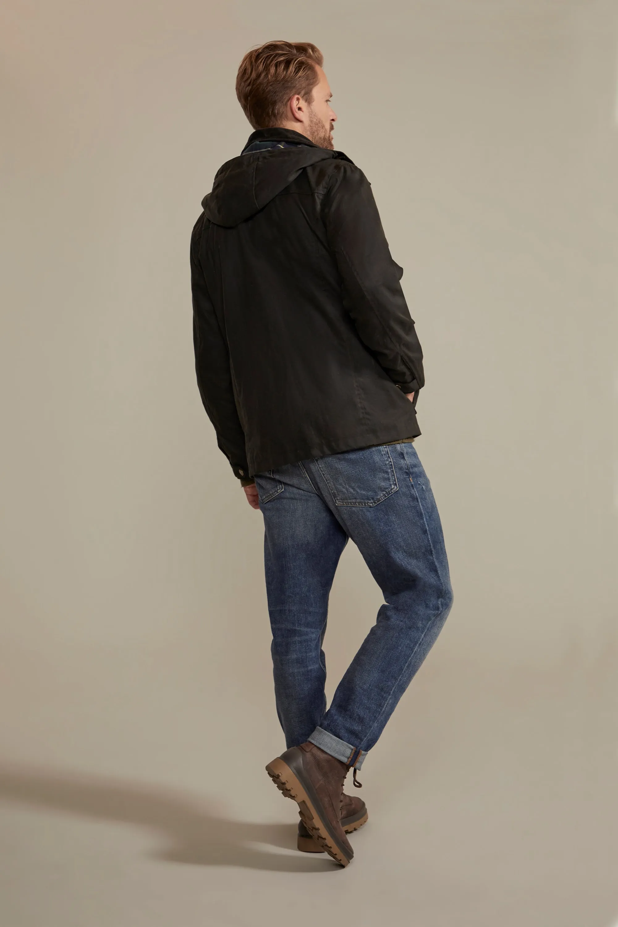 Darlington chaqueta con capucha de algodón encerado para hombre