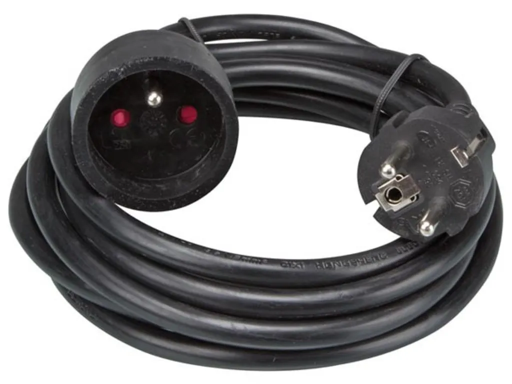Extension cable, H05VV-F 3G1.5, 3 m, 16 A/230 V, 3500 W, type E/F, for indoor use, PVC, black