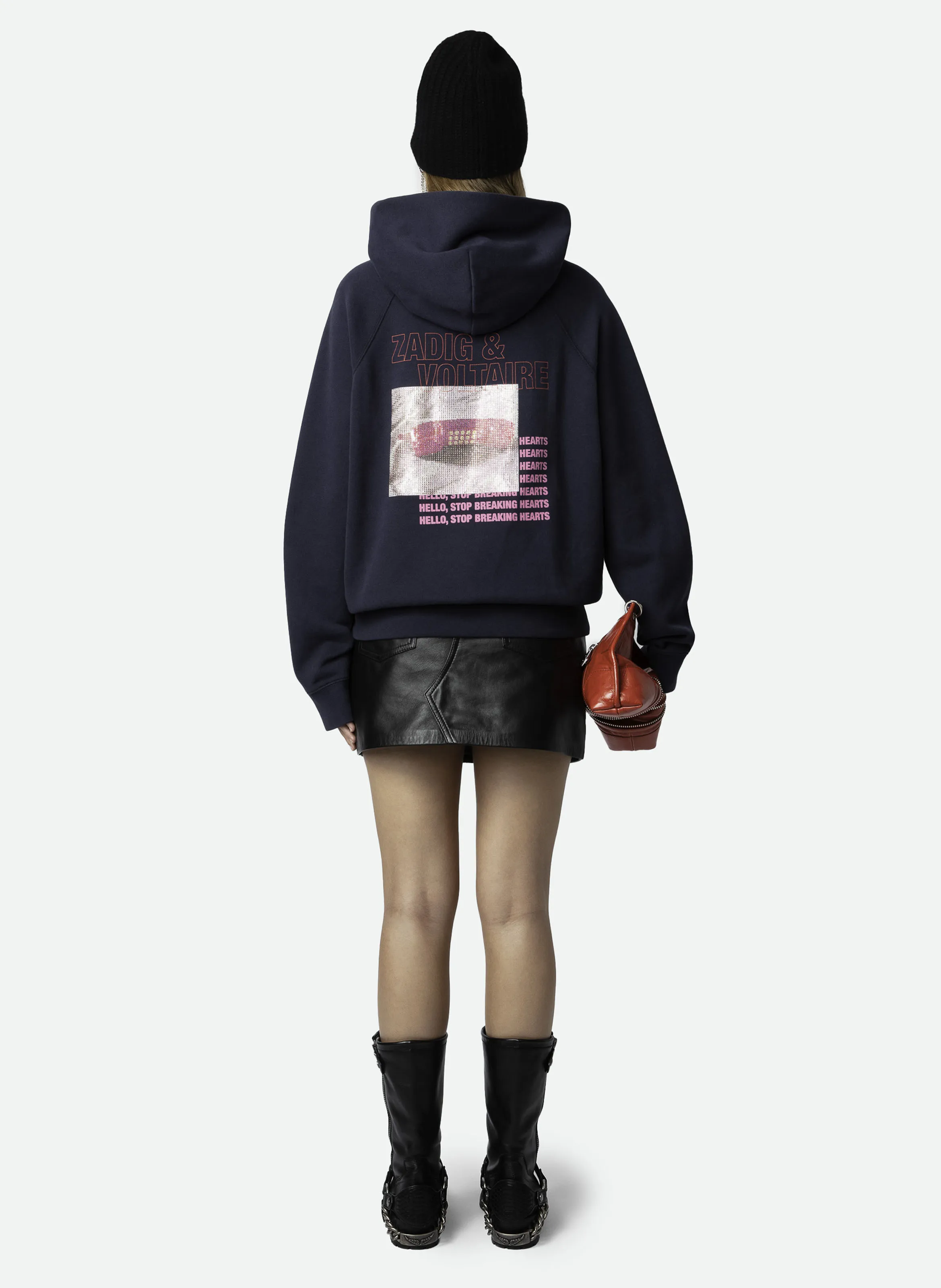 GEORGY - Sudadera estampada de mezcla de algodón orgánico con capucha en azul
