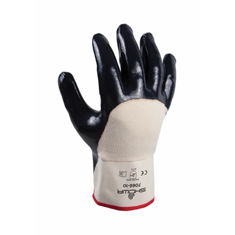 Guante SHOWA 7066 de jersey de algodón, impregnación de nitrilo, dorso de la mano ventilado, puño de seguridad reforzado
