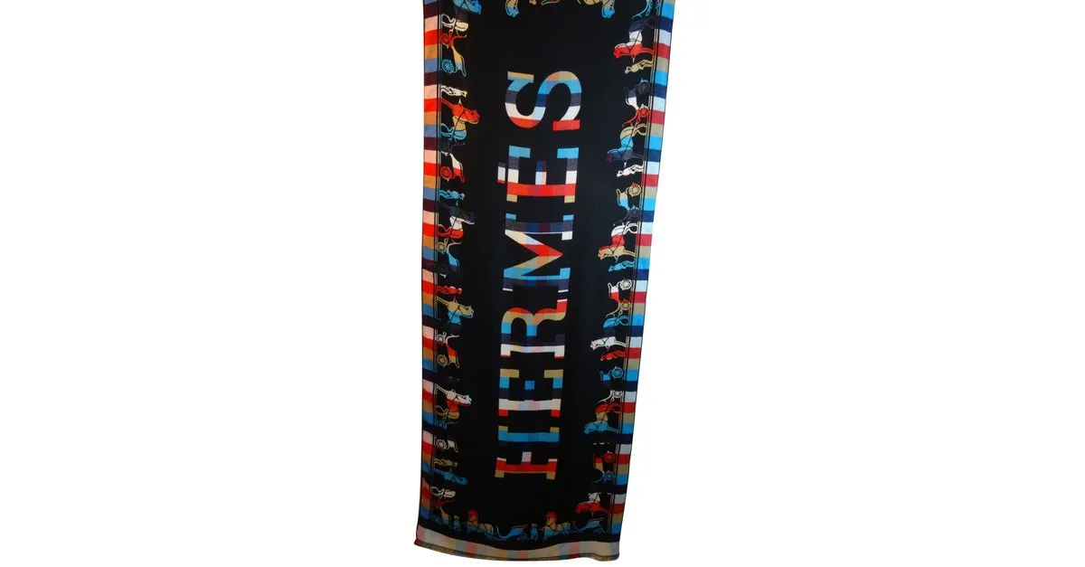 Hermès Bufanda Negro Roja Azul Beige 