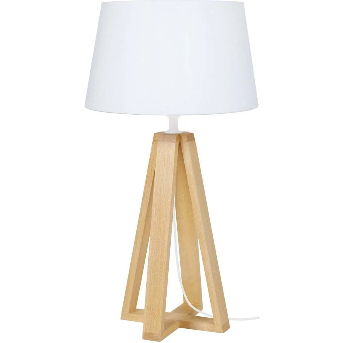 lámpara de noche redondo madera natural y blanco