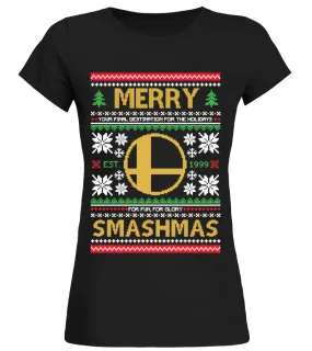 Merry Smashmas Hulk A Super Smash Bros parody of an ugly Christmas sweater Camiseta cuello redondo Mujer