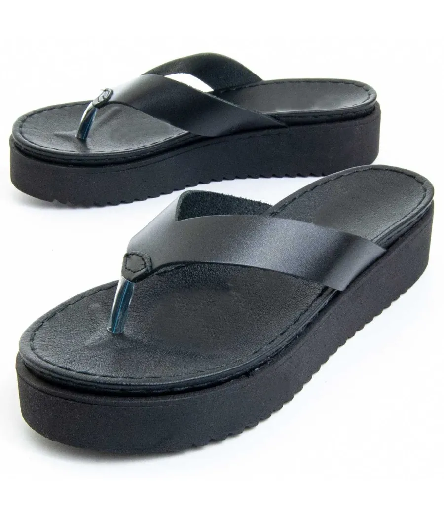 Sandalia De Piel Con Plataforma Para Mujer.  Purapiel  Mcdalena  80649 Negro