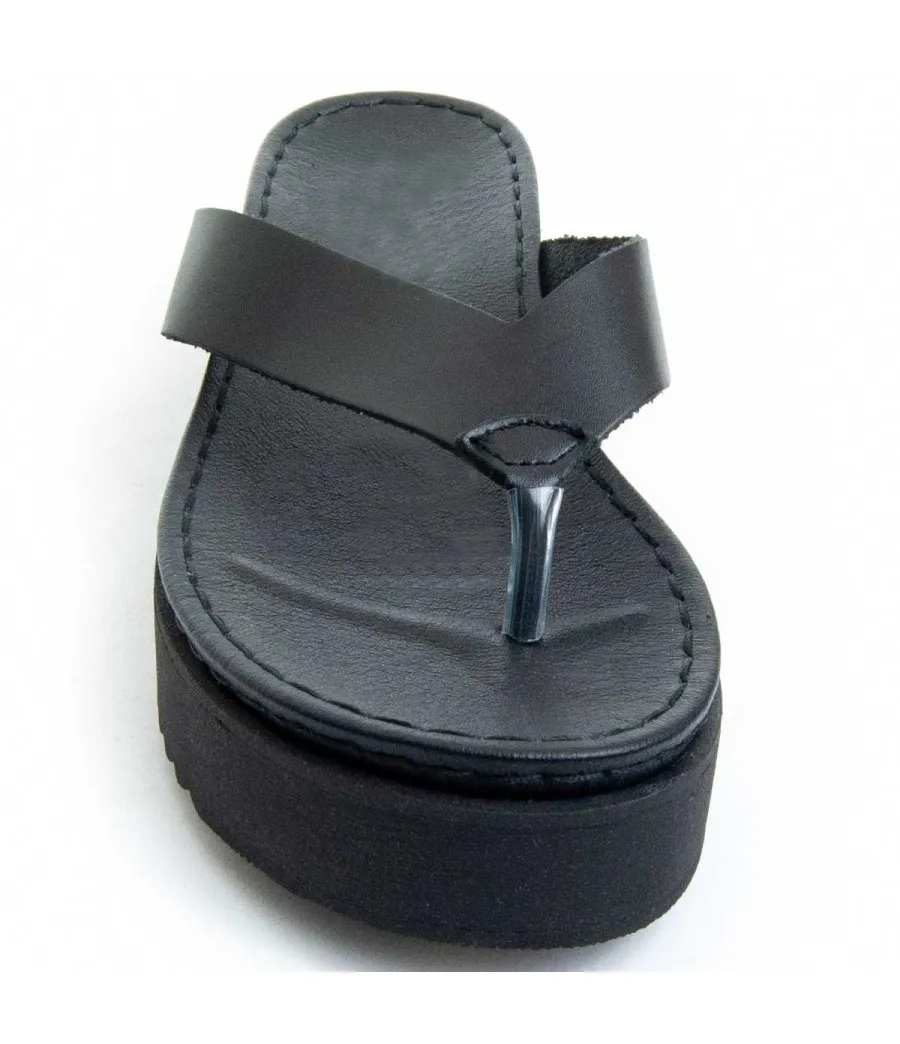 Sandalia De Piel Con Plataforma Para Mujer.  Purapiel  Mcdalena  80649 Negro
