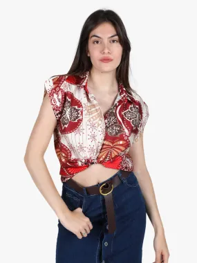 Serenax Camisa cropped de mujer estampada