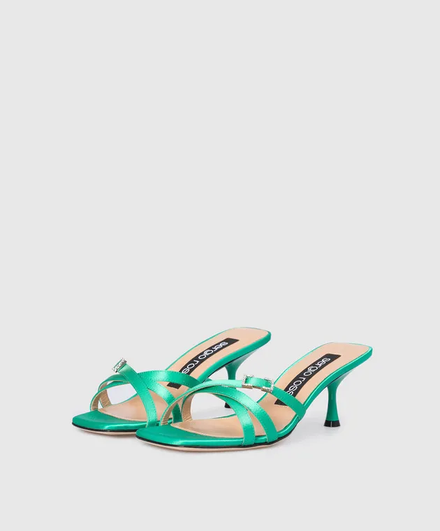 Sergio Rossi Green satin mules with crystals