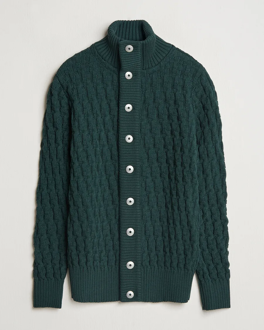 S.N.S. Herning Stark Wool Cable Knit Cardigan Thunder Green