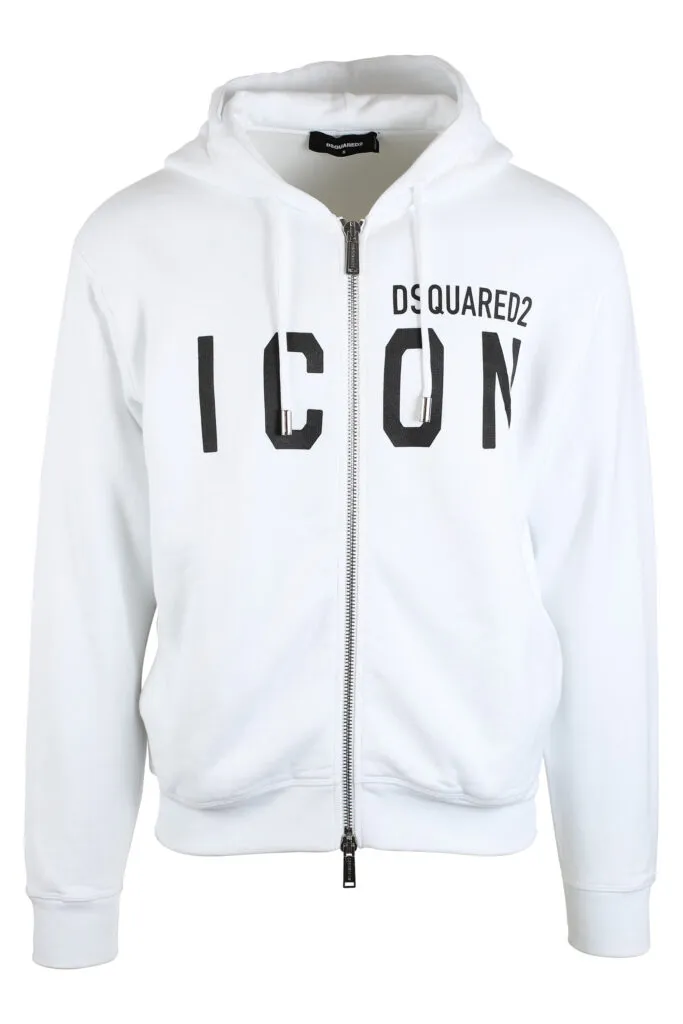 Sudadera blanca con capucha y cremallera doble logo 