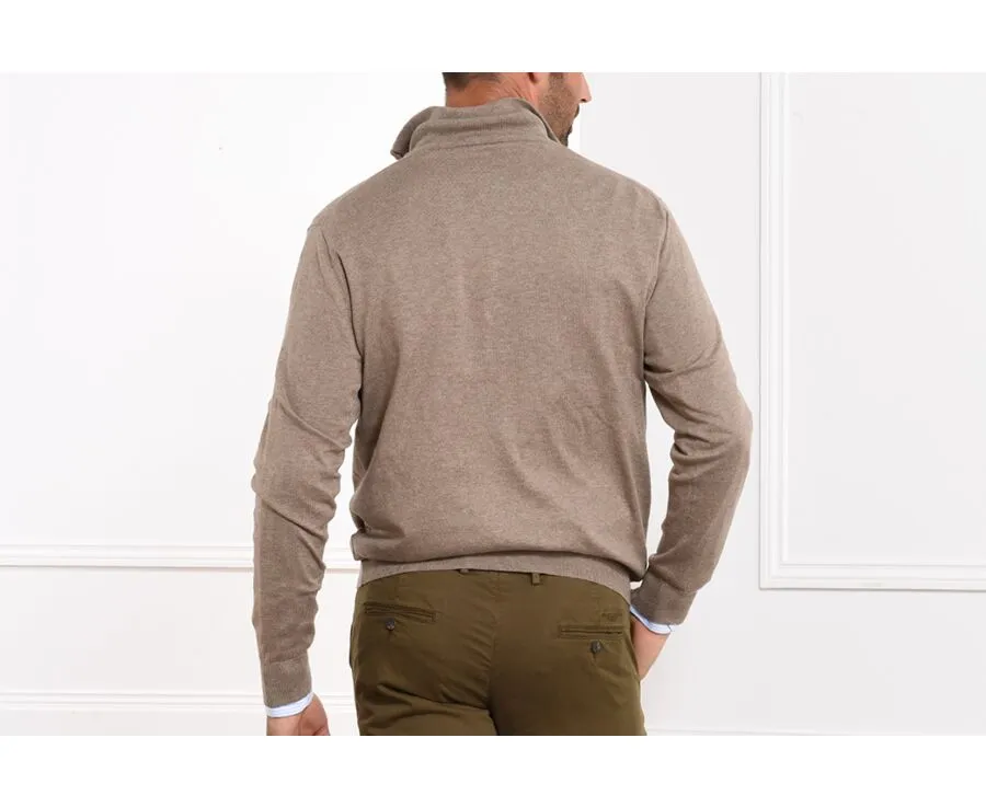 Taupe Melange organic cotton/cashmere half-zip thin jumper - VLAD